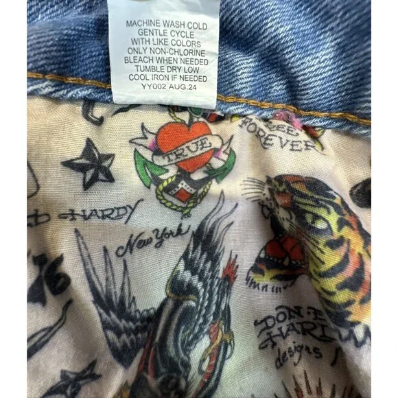 Ed Hardy Embroidered Heart Wide Leg Jeans Retro skater Denim 32 NWT - Picture 15 of 16